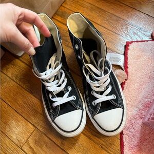 Black High-Top Canvas Sneakers with White Accents